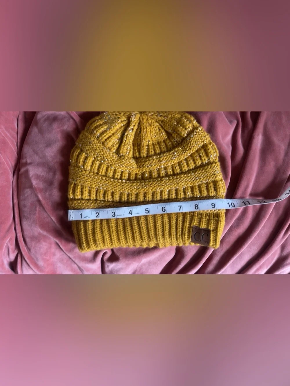 C.C. Exclusives Mustard Yellow Chunky Knit Beanie with Silver Shimmer Like New